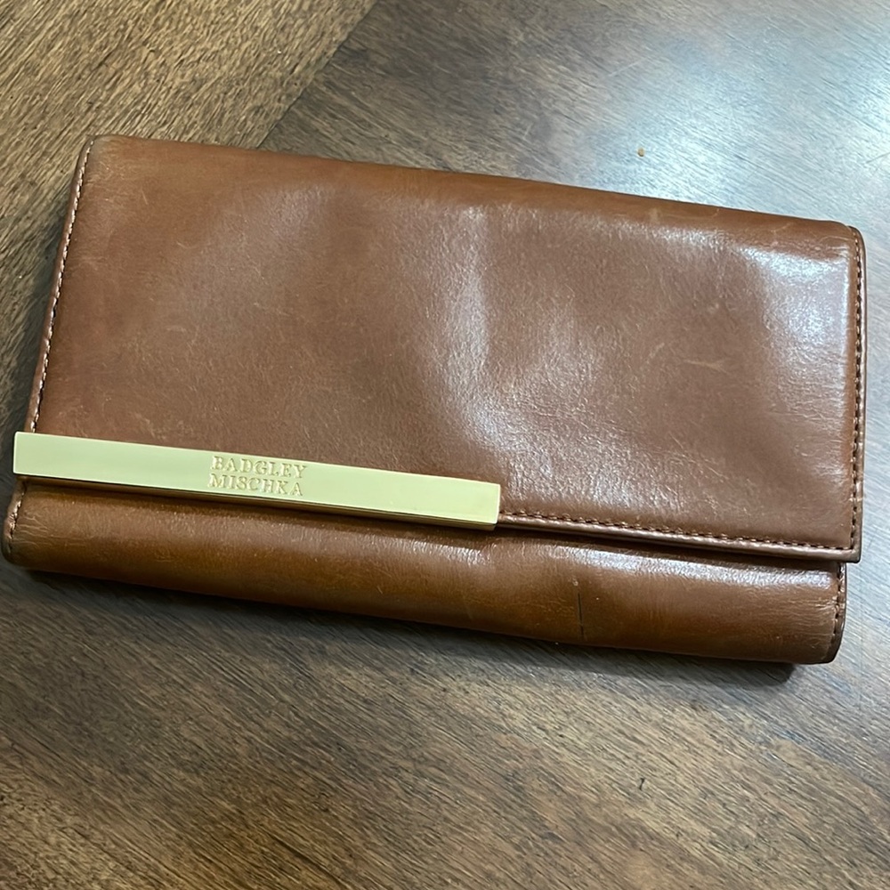 Badgley Mishka Kiera Shine Cognac Leather Wallet